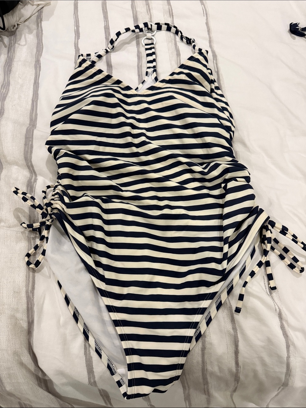 Navy and White Striped One-Piece Swimsuit